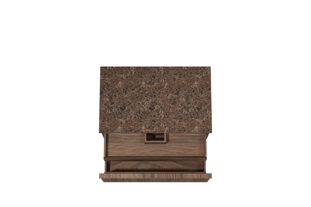 Balmani Forma zwevend badkamermeubel 90 x 55 cm amerikaanse notelaar met Stretto enkel tablet in marmer dark emperador, Verticale symmetrische rechte ribbel