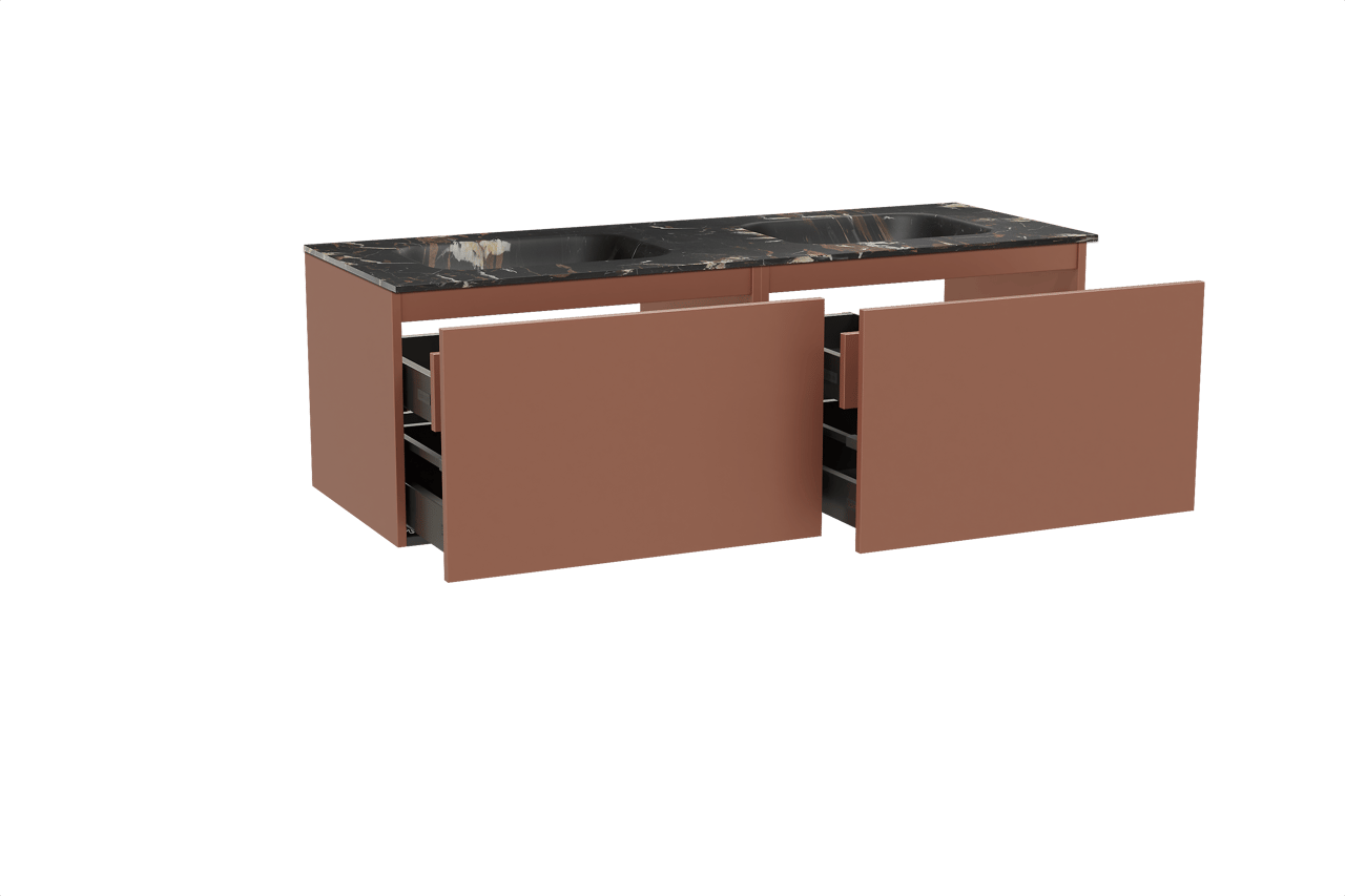 Balmani Sfera hängendes Möbelstück Set: 150 x 55 cm, Cotto, mit Tablo Arcato Doppelwaschtisch, Marmor Portoro Gold