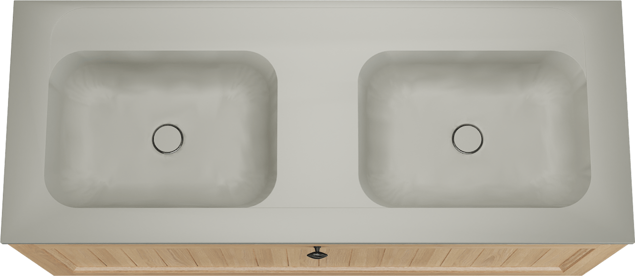 Balmani Lemon zwevend badkamermeubel 135 x 55 cm, fineer natuur eik met Tablo Strada dubbele wastafel in zijdegrijs