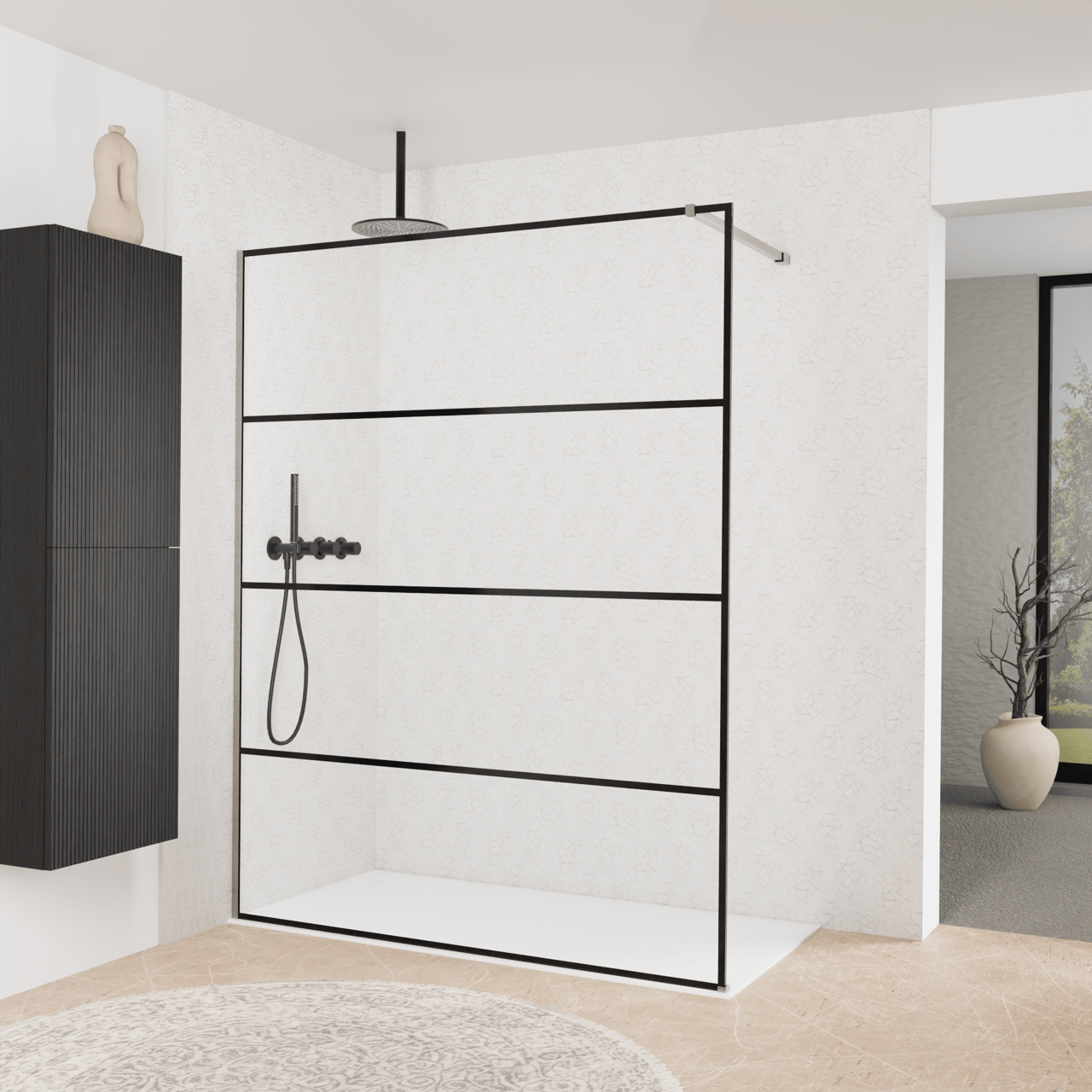 Balmani Modular douche à l'italienne: 160 x 200 cm, Lined, avec coating, Profil Brushed Inox