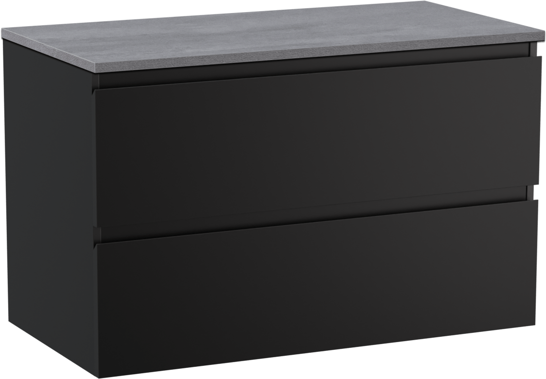 Linie Lado zwevend badmeubel 90 x 46 cm mat zwart met Lado enkel wastafelblad in melamine beton donkergrijs