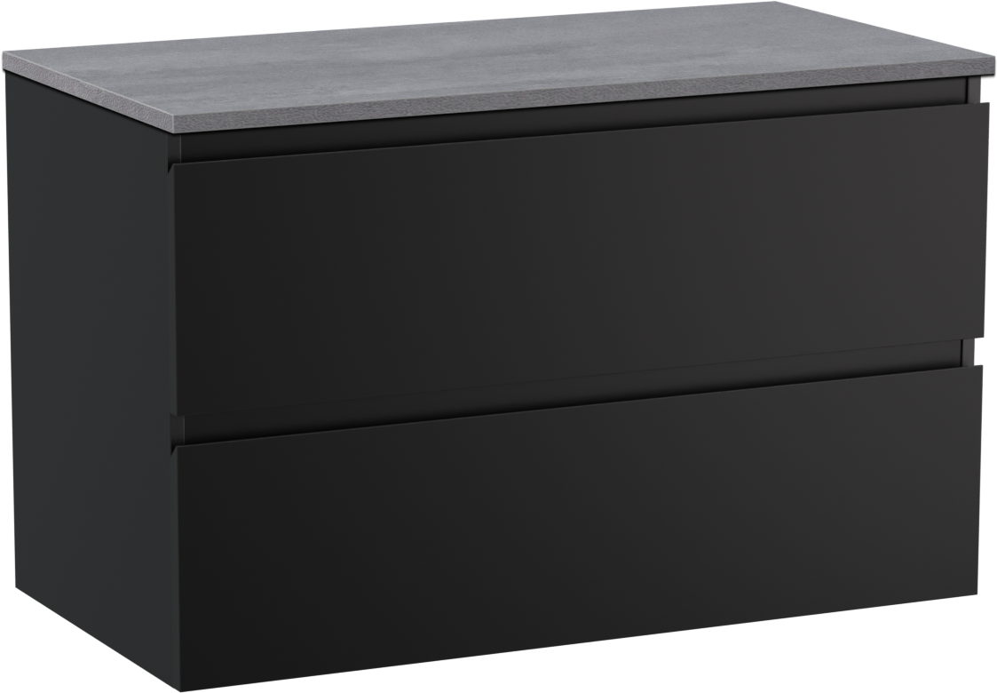 Linie Lado zwevend badmeubel 90 x 46 cm mat zwart met Lado enkel wastafelblad in melamine beton donkergrijs