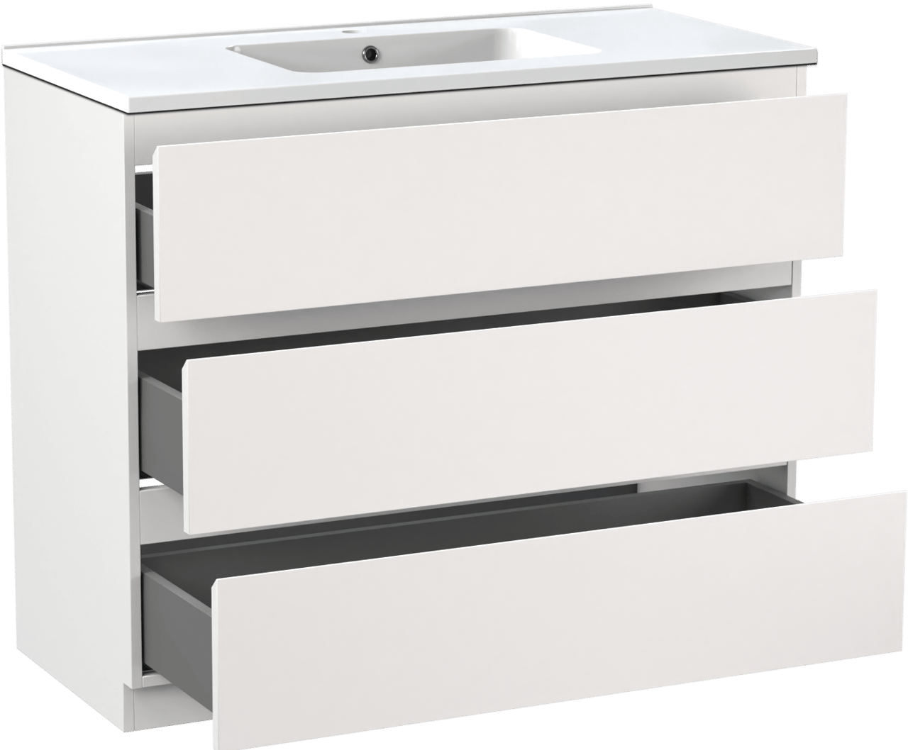 Linie Lado freistehendes Möbelstück Set: 100 x 46 cm, Weiß matt, mit Vano Einzelwaschtisch, Marmorkomposit Weiß glänzend