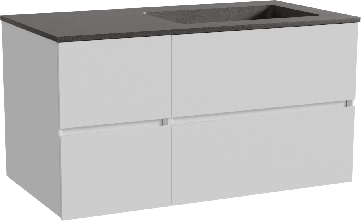 Storke Edge zwevend badmeubel 100 x 52 cm mat wit met Scuro asymmetrisch rechtse wastafel in kwarts mat zwart