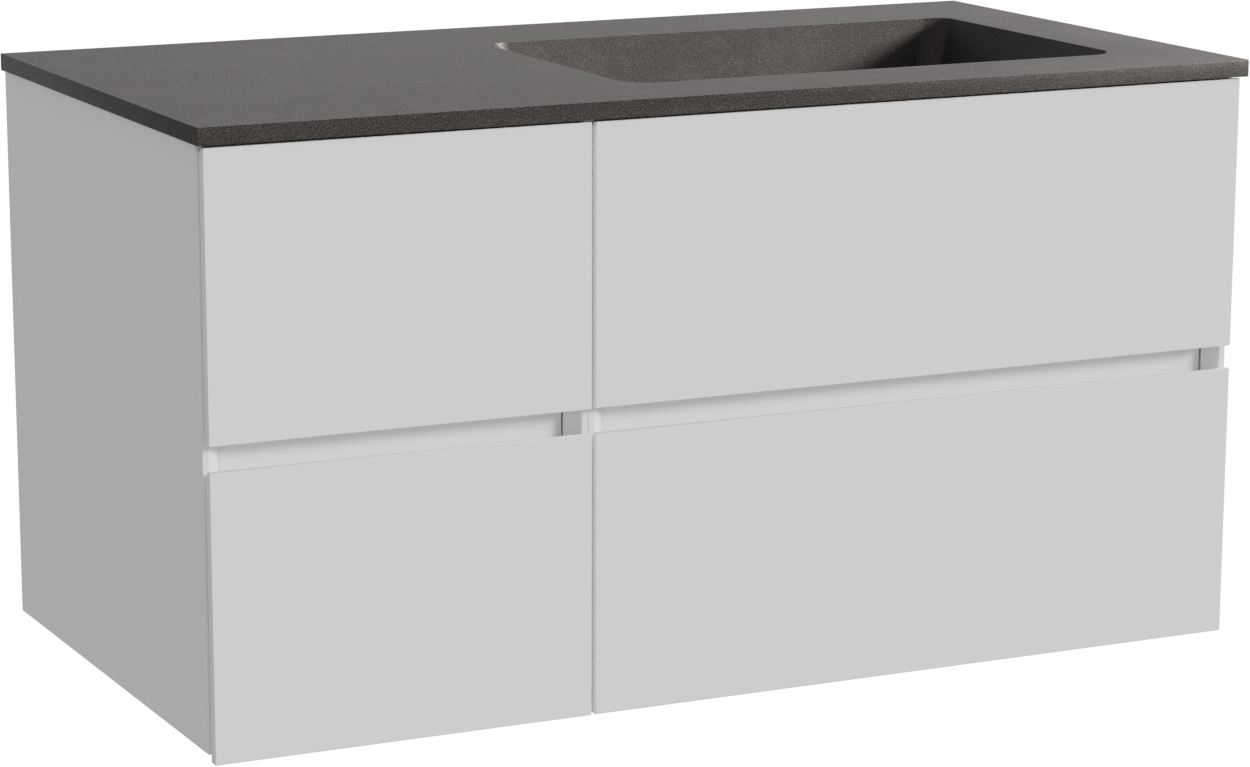 Storke Edge zwevend badmeubel 100 x 52 cm mat wit met Scuro asymmetrisch rechtse wastafel in kwarts mat zwart