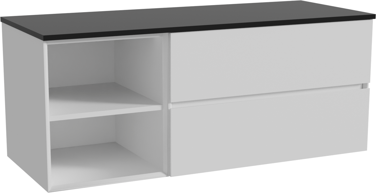 Storke Edge zwevend badkamermeubel 130 x 52 cm mat wit met Panton enkel of dubbel tablet in gepoedercoate mdf mat zwart