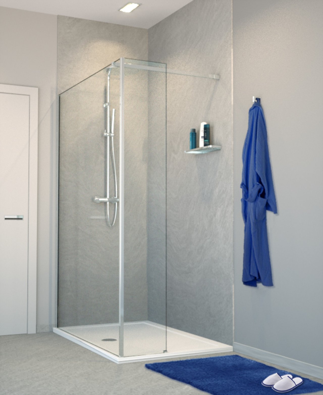 Balmani Modular douche à l'italienne avec paroi latéral fixe 130 x 200 cm verre transparent profil chrome brillant