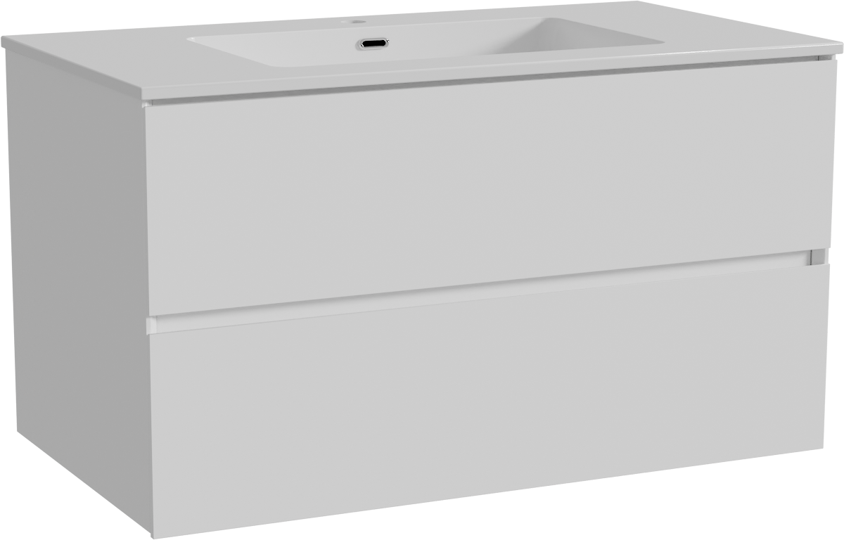 Storke Edge meuble salle de bains suspendu 95 x 52 cm blanc mat avec Diva plan simple en marbre composite blanc brillant