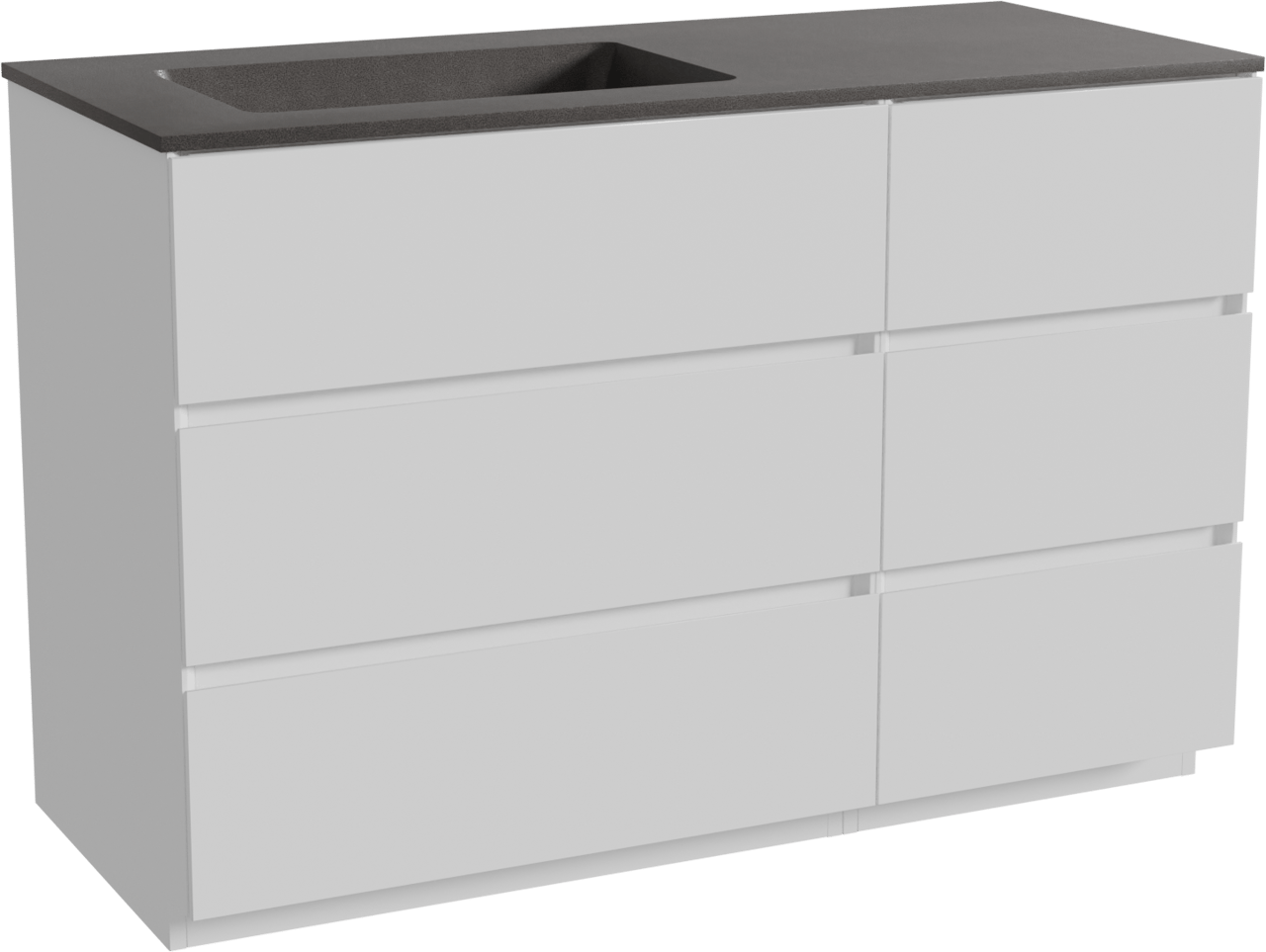 Storke Edge staand badmeubel 120 x 52 cm mat wit met Scuro asymmetrisch linkse wastafel in kwarts mat zwart