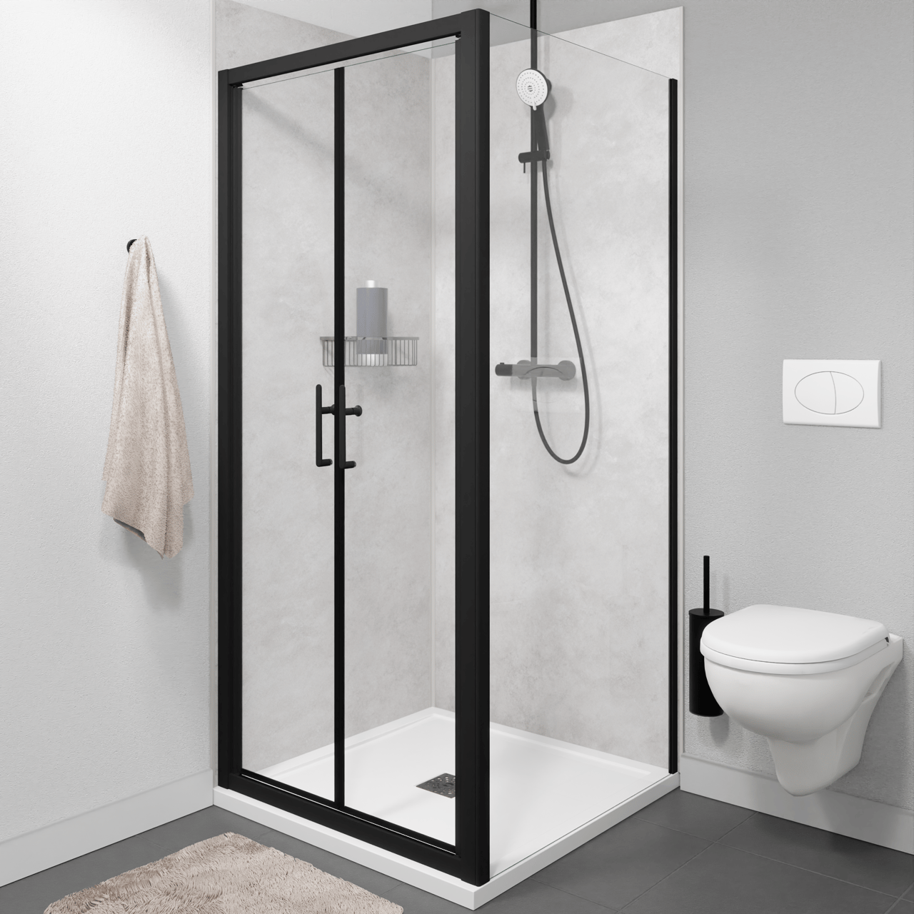 Linie Cadiz Seitenwand, 90 cm, Klarglas, matt Schwarz Profil