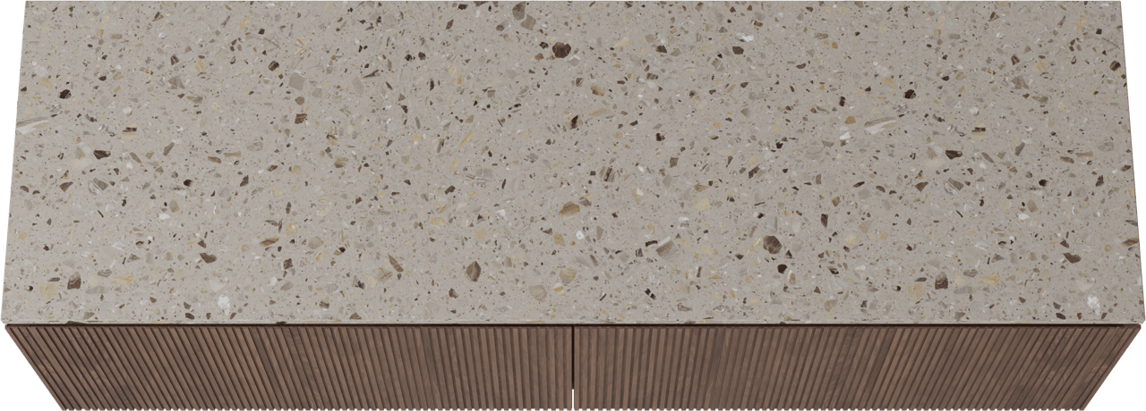 Balmani Eclips meuble salle de bains suspendu 180 x 55 cm Noyer américain avec Stretto tablette simple ou double en Terrazzo greige, Nervure droite symétrique verticale