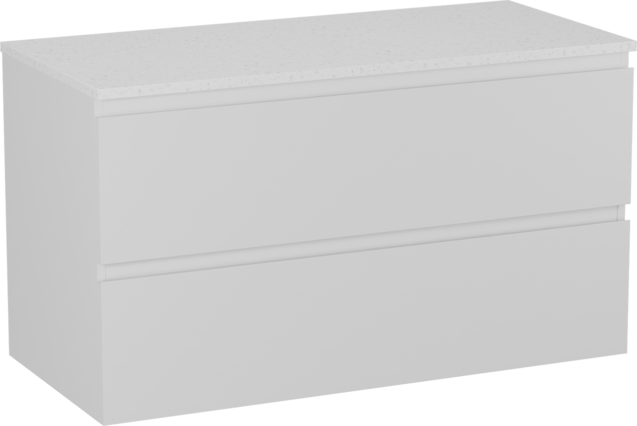 Linie Lado meuble salle de bains suspendu 100 x 46 cm blanc mat avec Lado tablette simple ou double en mélaminé terrazzo blanc