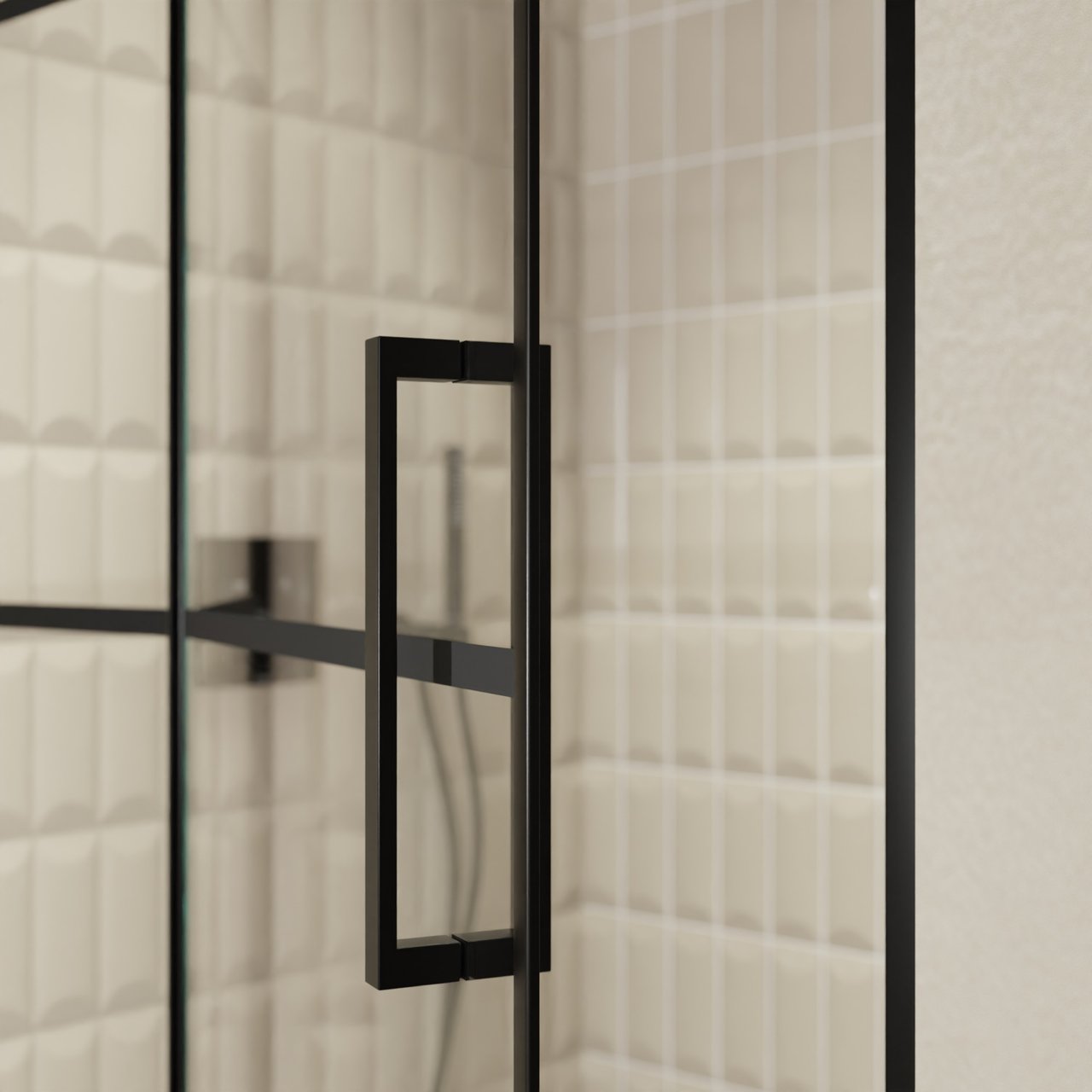 Balmani Senses Design douche draaideur links 120 cm x 210 cm Lined glas, Zwarte profielen