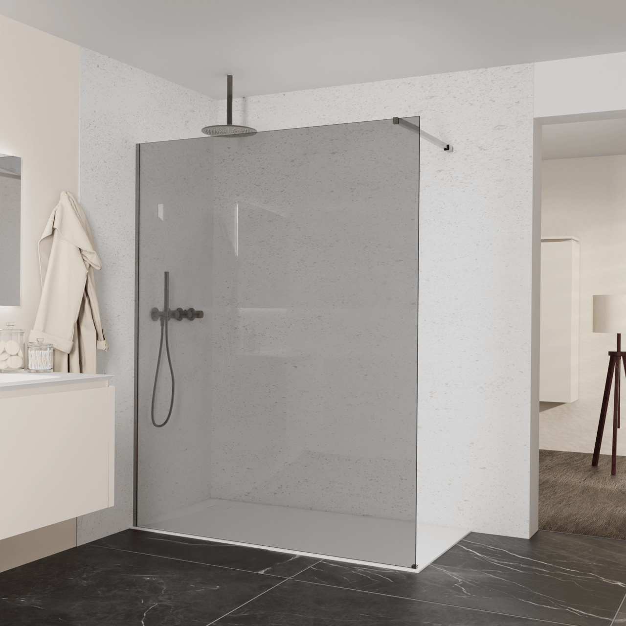 Balmani Modular inloopdouche: 160 x 200 cm, Rookglas, Brushed GunMetal profielen