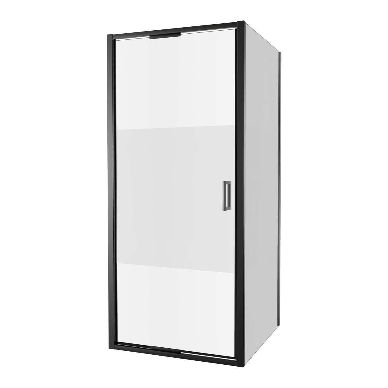 Luca Varess Vidor In paroi de douche avec porte pivotante et paroi latérale fixe 90 x 90 cm verre transparent avec bande matte profil noir mat