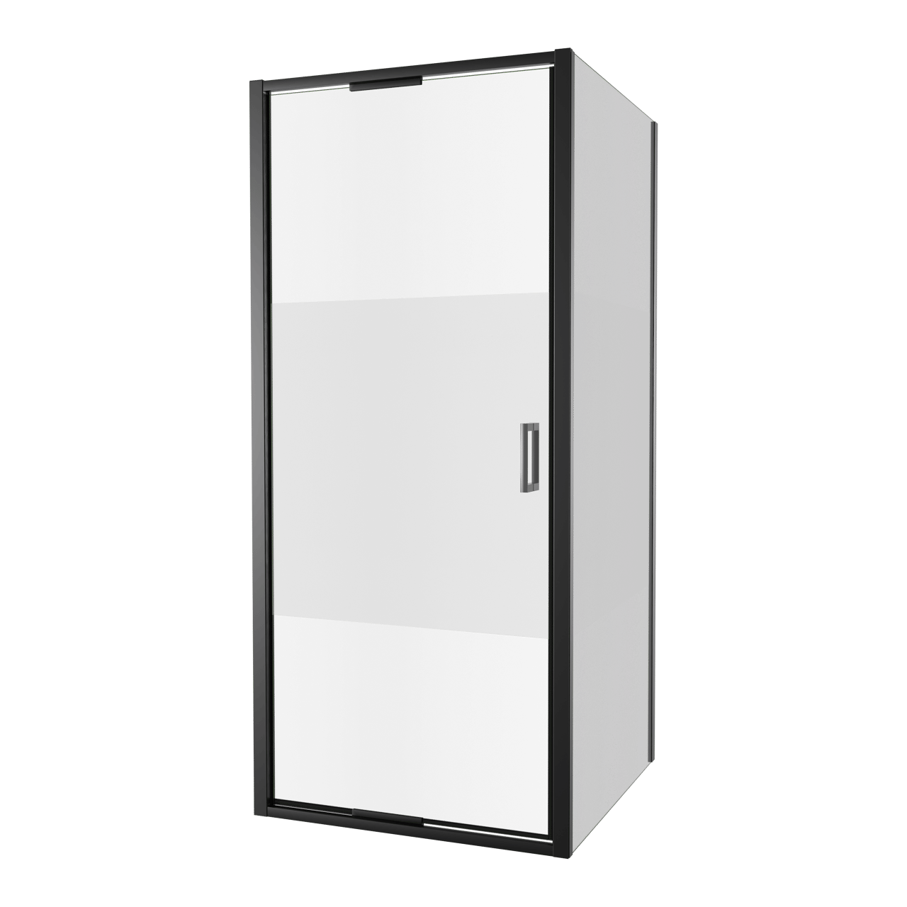 Luca Varess Vidor In douchehoek met draaideur en vaste zijwand 90 x 90 cm Helder glas met matte strook mat zwart profiel