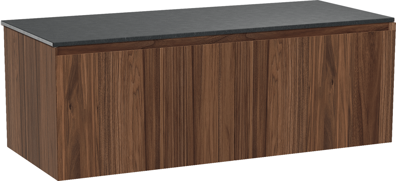 Balmani Idra meuble salle de bains suspendu 135 x 55 cm noyer avec Stretto tablette simple ou double en granit noir