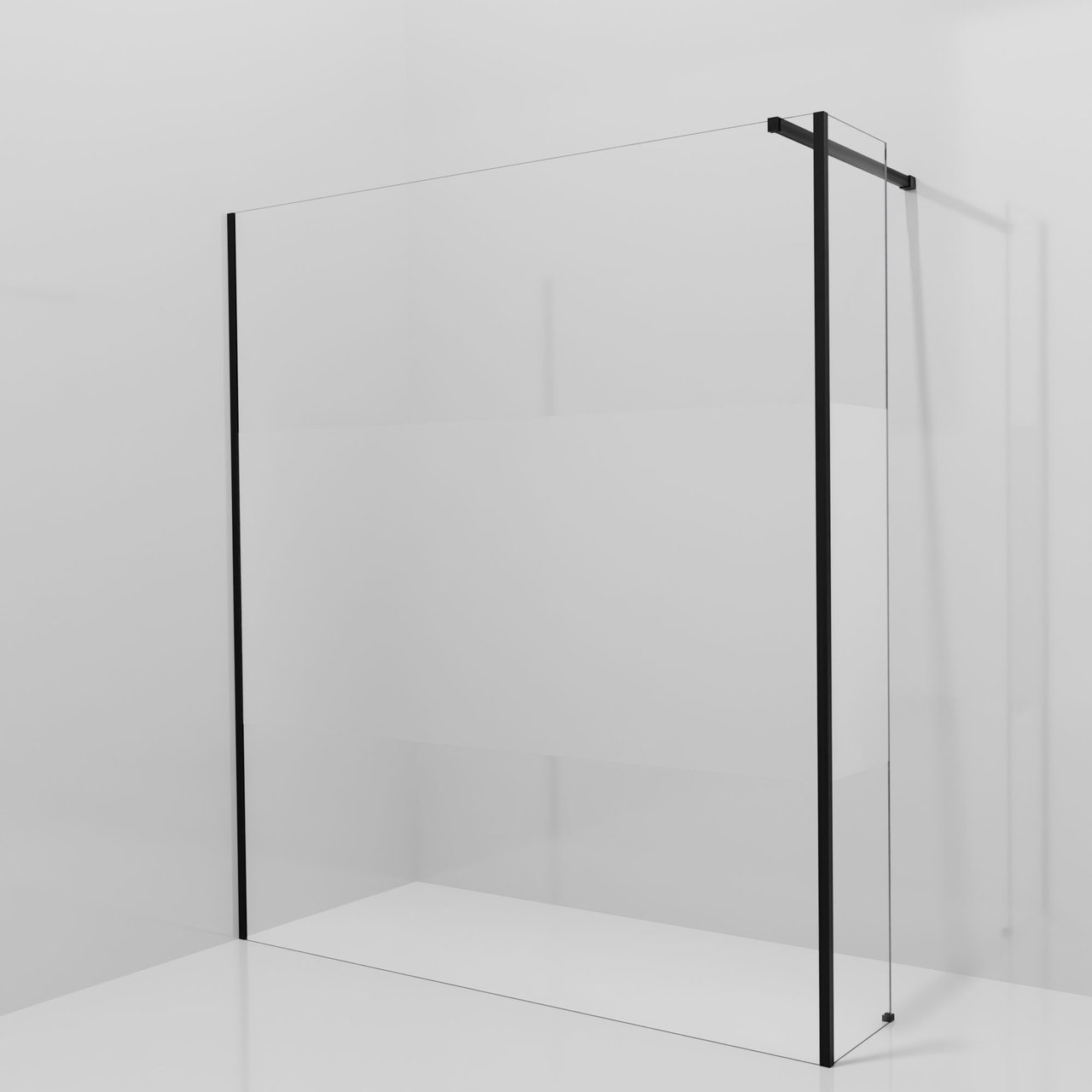 Balmani Modular Walk-In Dusche mit fester Seitenwand: 180 x 200 cm, Klarglas mit mattiertem Streifen, Profil Schwarz matt