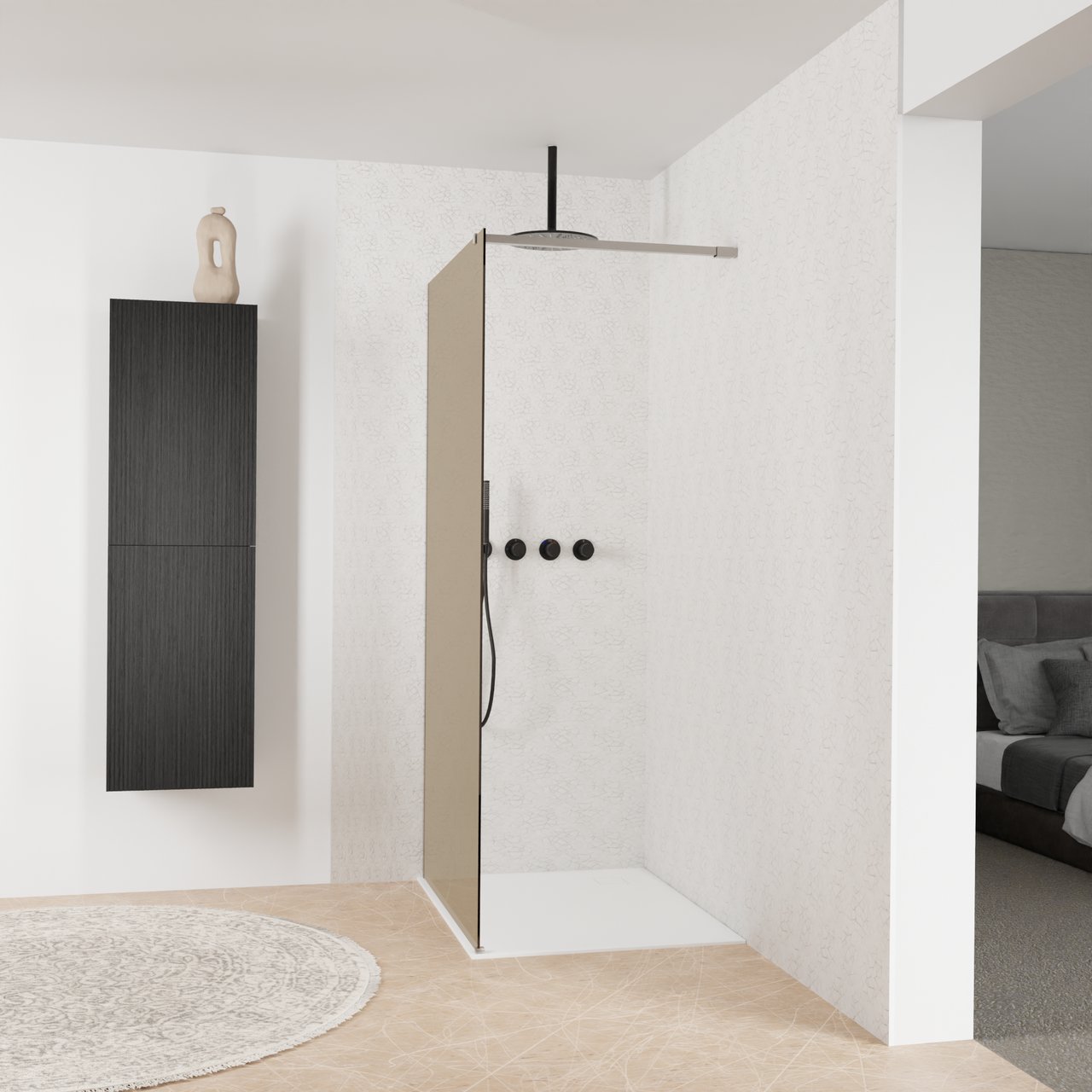 Balmani Modular douche à l'italienne: 100 x 200 cm, Verre bronze, Profil Brushed Inox
