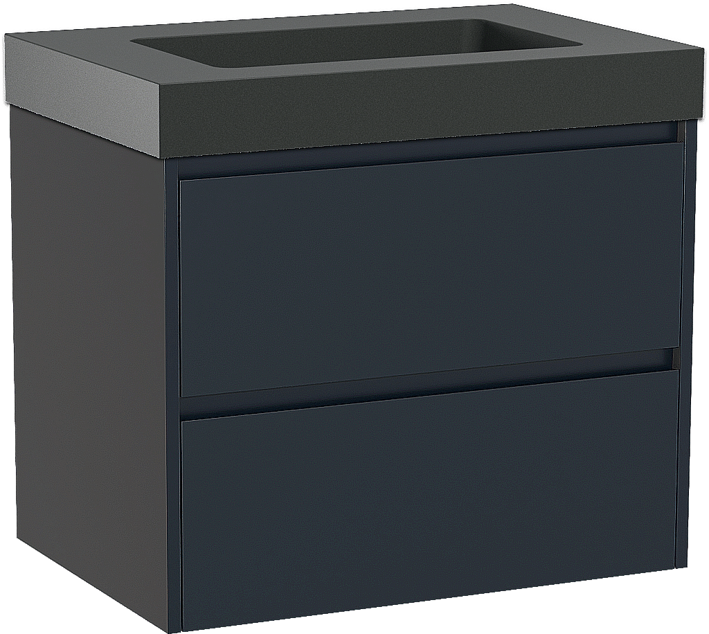 Storke Seda zwevend badkamermeubel 75 x 52 cm nachtblauw met Scuro High enkele wastafel in kwarts mat zwart