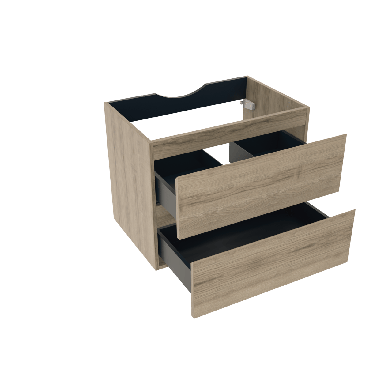 Linie Lado hängender Waschbeckenunterschrank: 70 x 46 cm, graue Eiche, 2 Schubladen