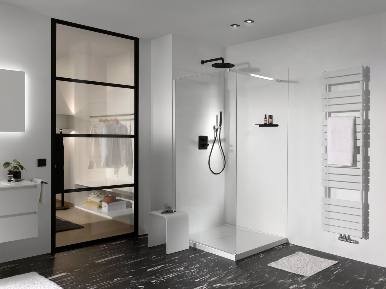 Balmani Piatto Duschrückwand: 90 x 220 cm, Solid Surface, Weiß matt