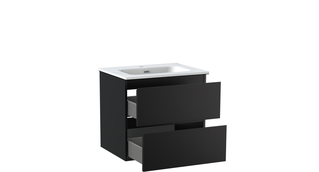 Linie Lado meuble salle de bains suspendu 60 x 46 cm noir mat avec Baro plan simple en porcelaine blanc brillant