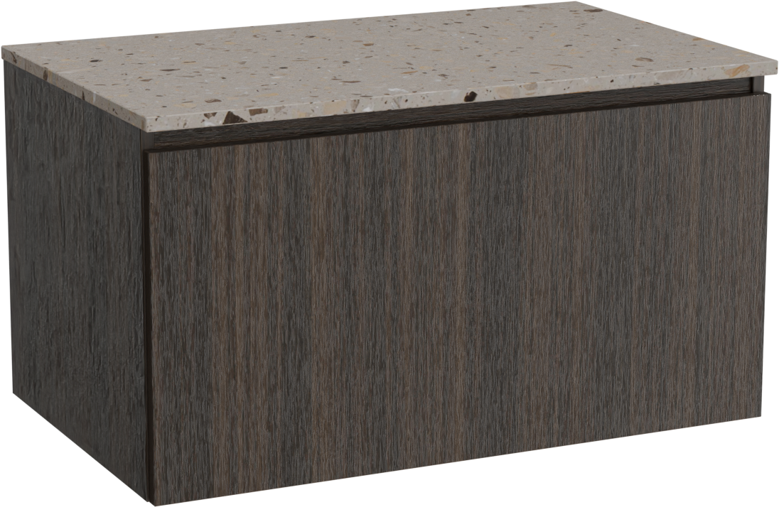 Balmani Sfera zwevend badkamermeubel 90 x 55 cm eucalyptus met Stretto enkel tablet in terrazzo greige terrazzo