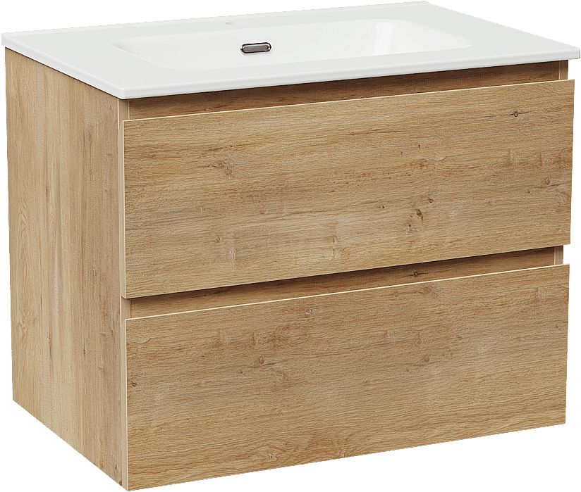 Linie Lado meuble salle de bains suspendu 70 x 46 cm chêne naturel avec Baro plan simple en porcelaine blanc brillant