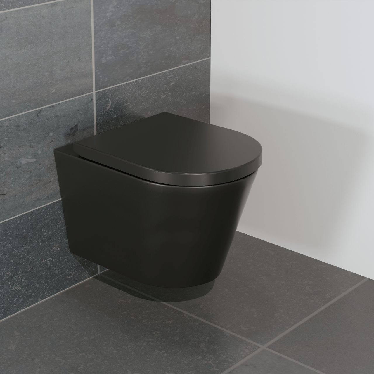 Luca Varess Spirello hangtoilet mat zwart randloos met medio wc-bril