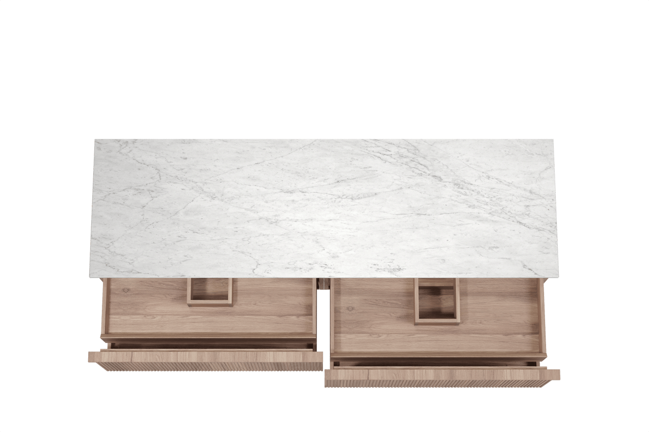 Balmani Forma meuble salle de bains suspendu 180 x 55 cm teck avec Stretto tablette simple ou double en marbre carrare, Nervure droite symétrique verticale