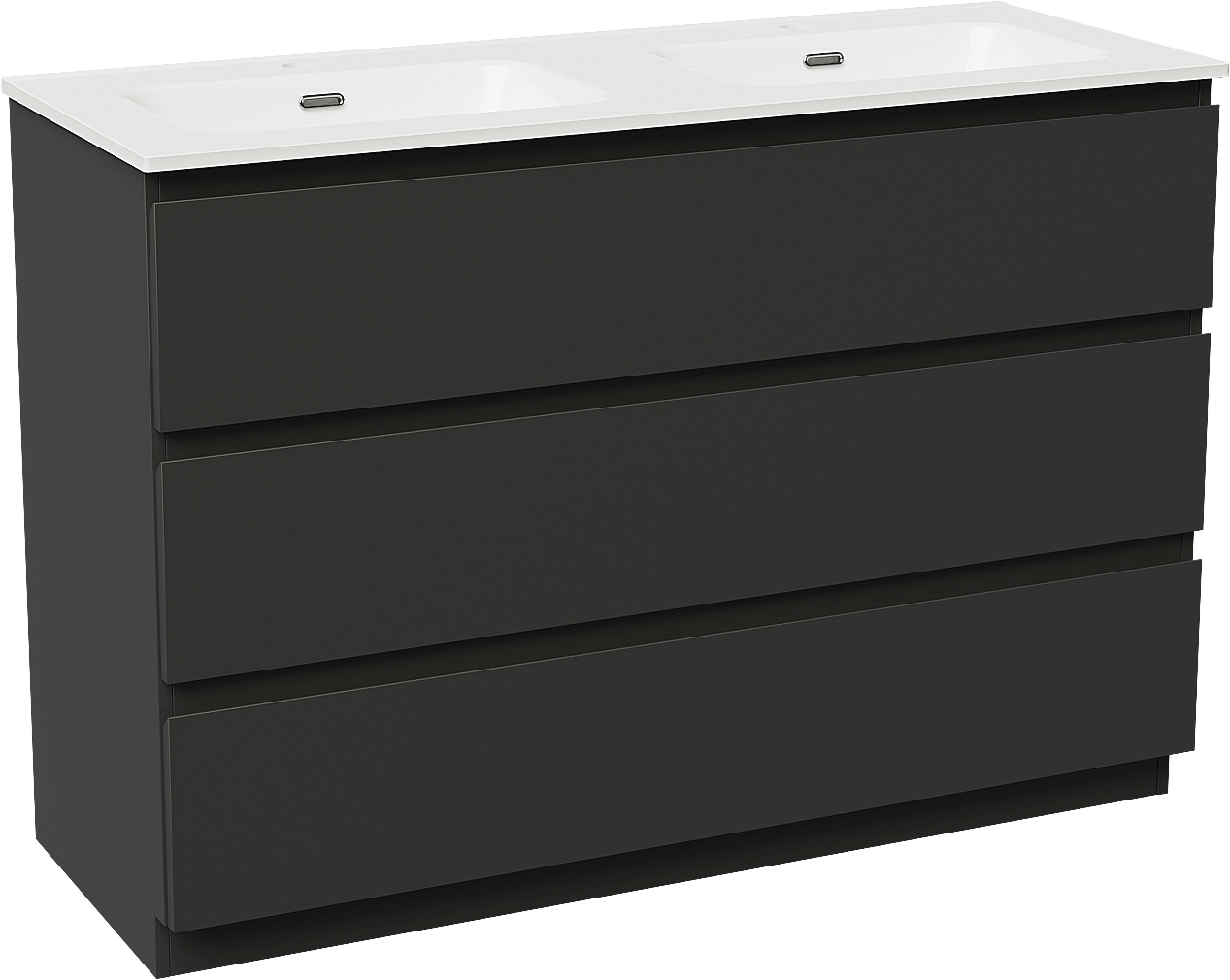 Linie Lado freistehendes Möbelstück Set: 120 x 46 cm, Schwarz matt, mit Baro Doppelwaschtisch, Porzellan Weiß glänzend