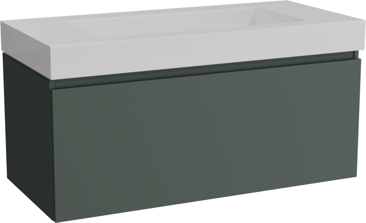 Balmani Sfera meuble salle de bains suspendu 120 x 55 cm forest avec Modus lavabo simple pour 2 trous de robinet en solid surface blanc mat