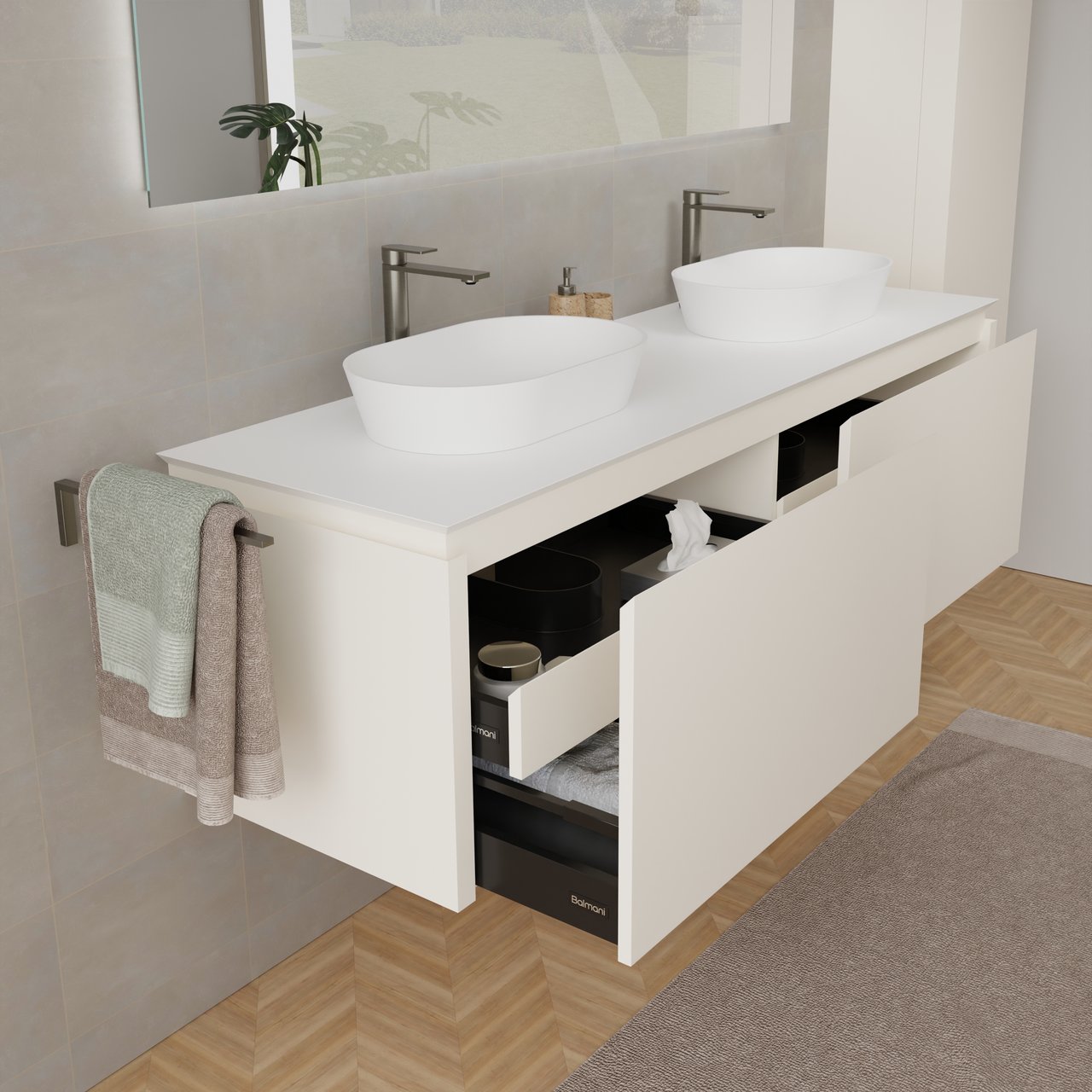 Balmani Eclips enkel of dubbel tablet mat witte Solid Surface 180 x 55 cm