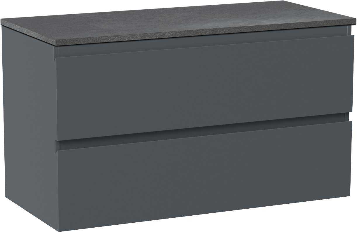 Linie Lado meuble salle de bains suspendu 100 x 46 cm bleu anthracite avec Lado tablette simple ou double en mélaminé ardoise gris