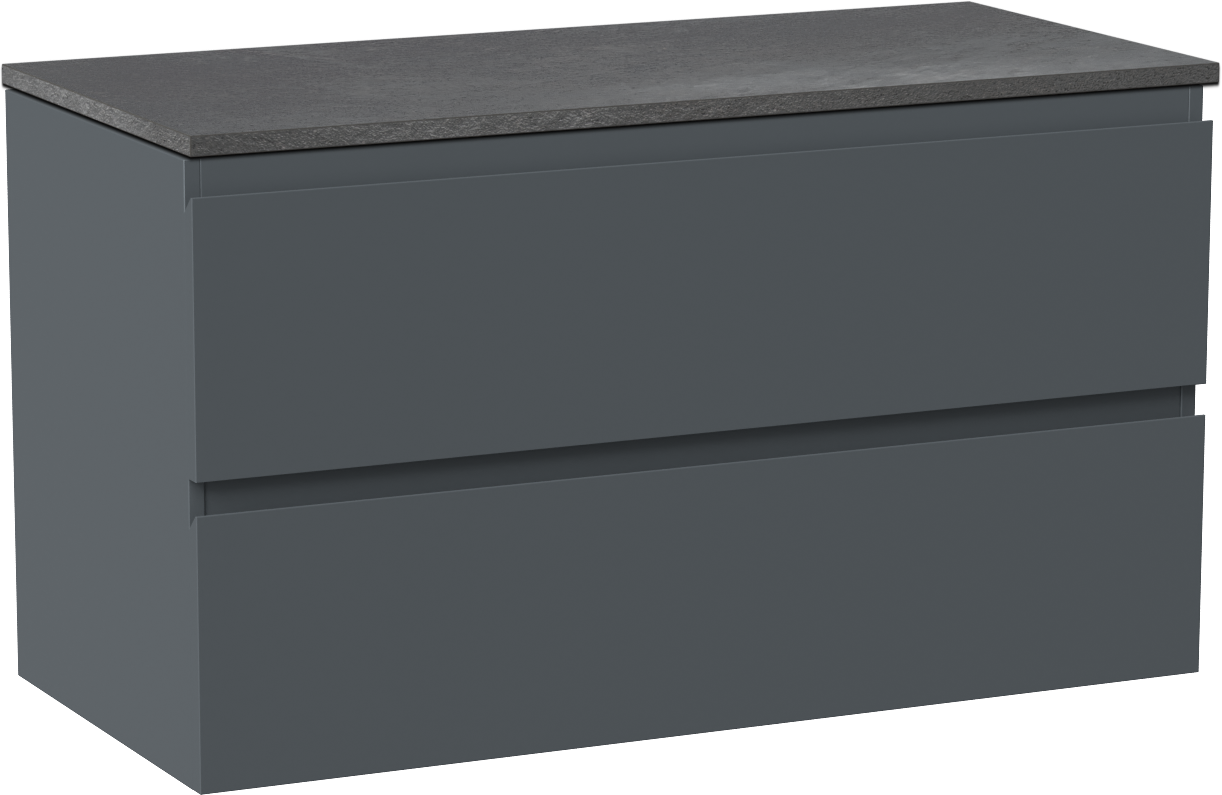 Linie Lado meuble salle de bains suspendu 100 x 46 cm bleu anthracite avec Lado tablette simple ou double en mélaminé ardoise gris