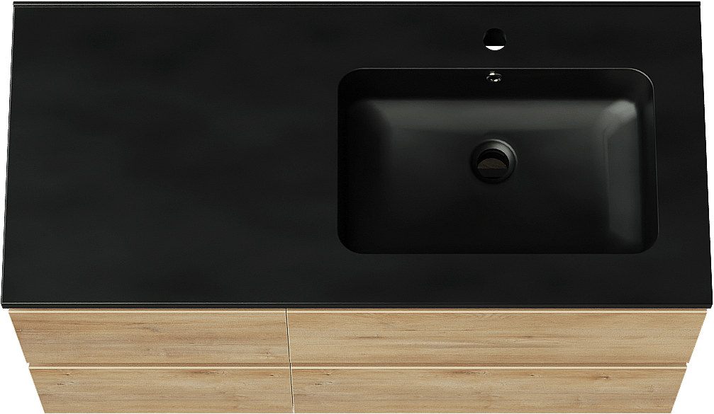 Linie Lado meuble salle de bains suspendu 100 x 46 cm chêne naturel avec Vano vasque asymétrique droite en marbre composite noir mat