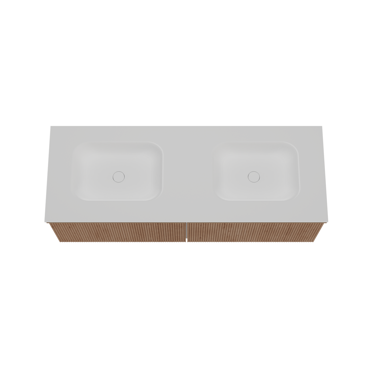 Balmani Forma meuble salle de bains suspendu 150 x 55 cm chêne naturel avec Tablo Arcato double vasque en solid surface blanc mat, Nervure droite symétrique verticale