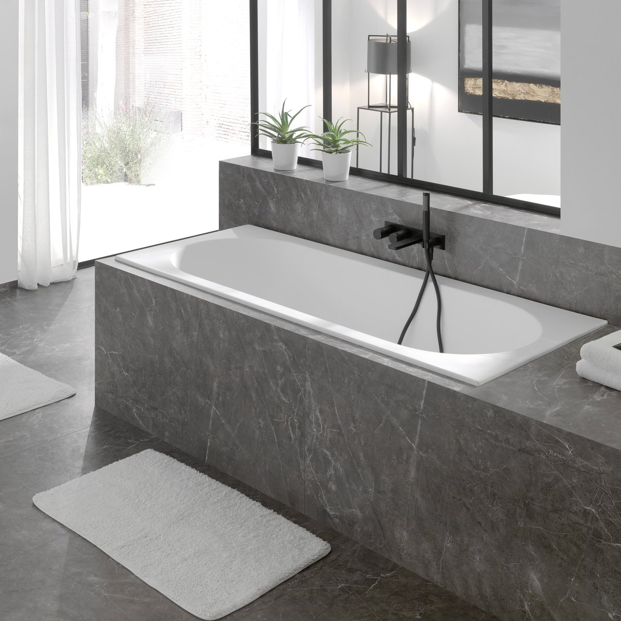 Luca Varess Snello 2-Personen-Einbaubadewanne: 180 x 80 cm, Acryl, Weiß glänzend