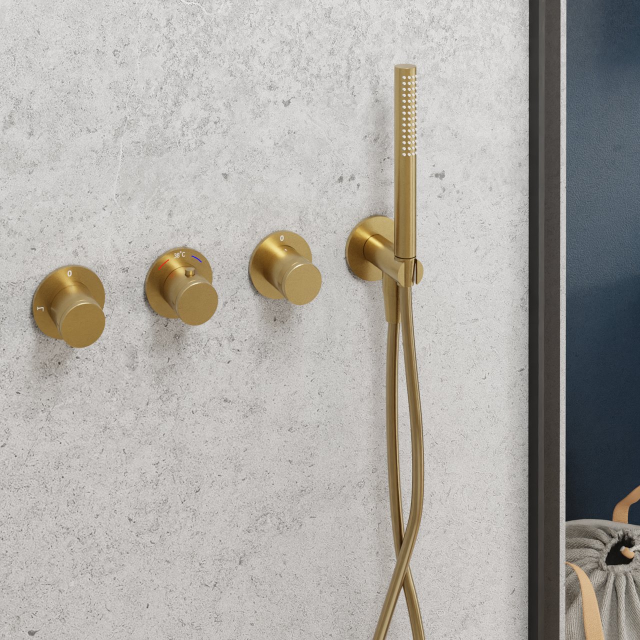 Blaufoss Pavilion Thermostat-Duscharmatur: Unterputz, Brushed Gold, Einbauelement inklusive