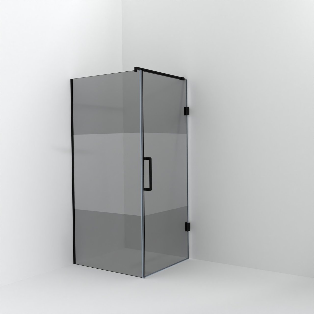 Balmani Modular douche à l'italienne avec porte: 100 x 200 cm avec porte 90 cm, Verre fumé avec bande matte avec coating, Profil Noir mat