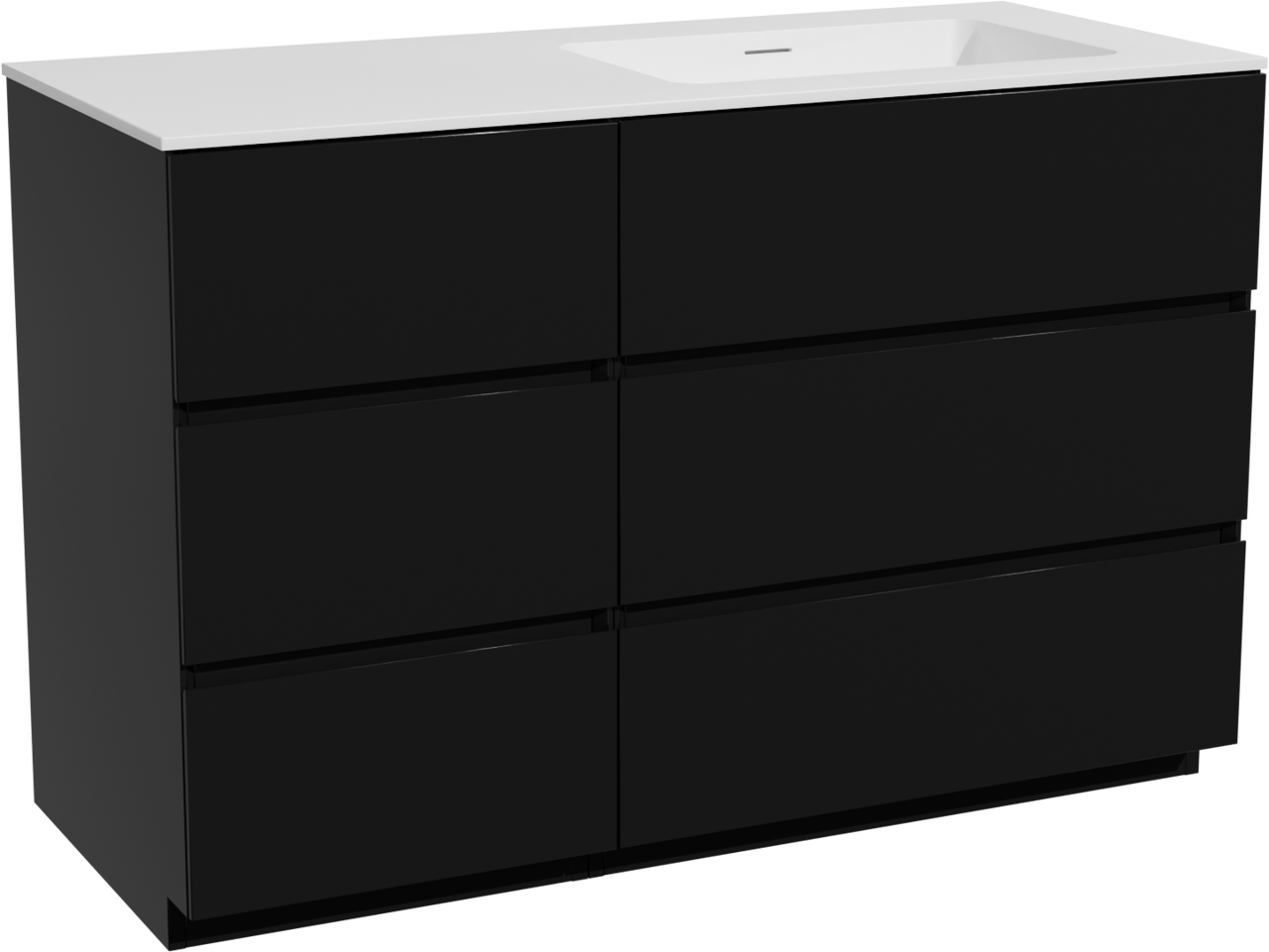 Storke Edge meuble salle de bains à poser 120 x 52 cm noir mat avec Mata plan vasque asymétrique à droite en solid surface blanc mat