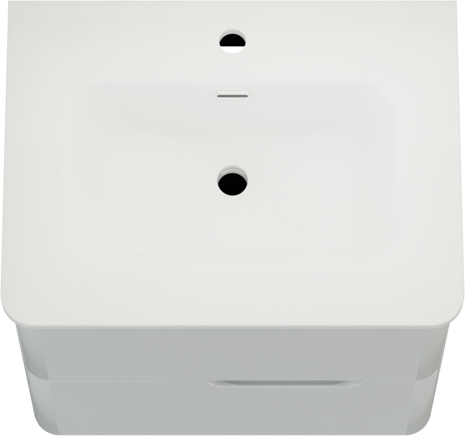 Linie Curvo meuble salle de bains suspendu 60 x 46 cm blanc brillant avec Baro Curvo plan simple en porcelaine blanc brillant