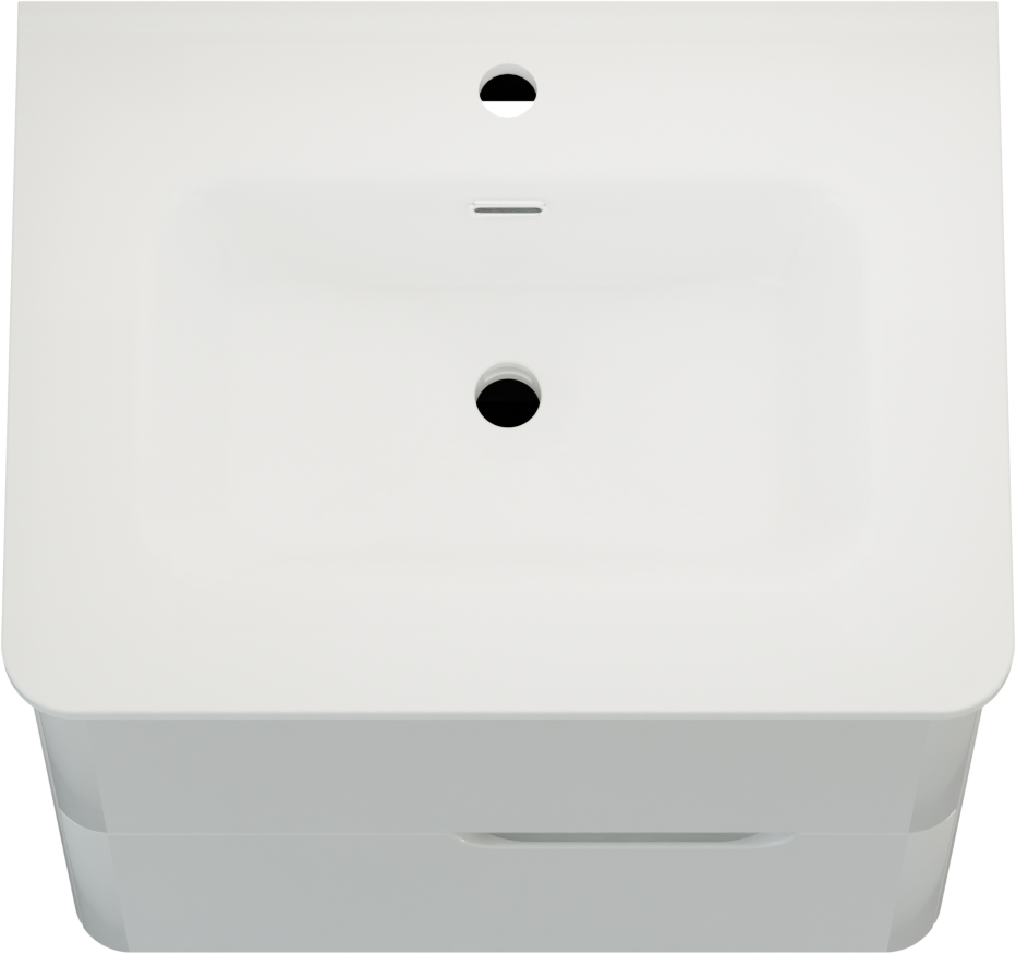 Linie Curvo hängendes Möbelstück Set: 60 x 46 cm, Weiβ glänzend, mit Baro Curvo Einzelwaschtisch Keramik Weiβ glänzend