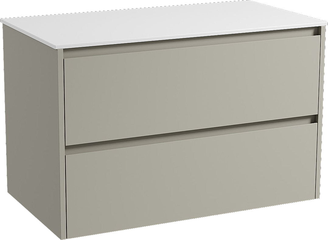 Storke Seda zwevend badkamermeubel 95 x 52 cm zijdegrijs met Tavola enkel tablet in solid surface mat wit