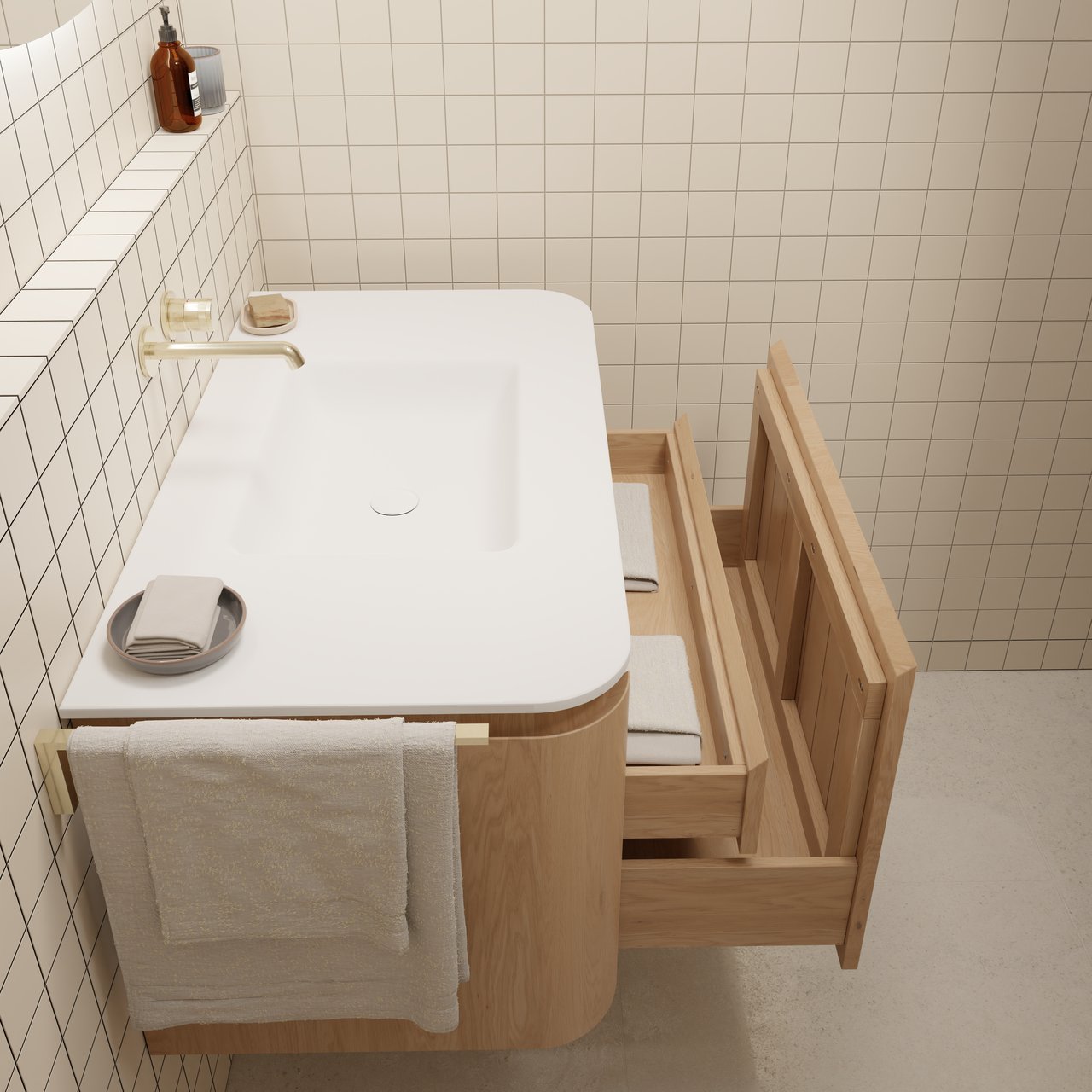 Balmani Moon enkele wastafel mat witte Solid Surface 100 x 55 cm