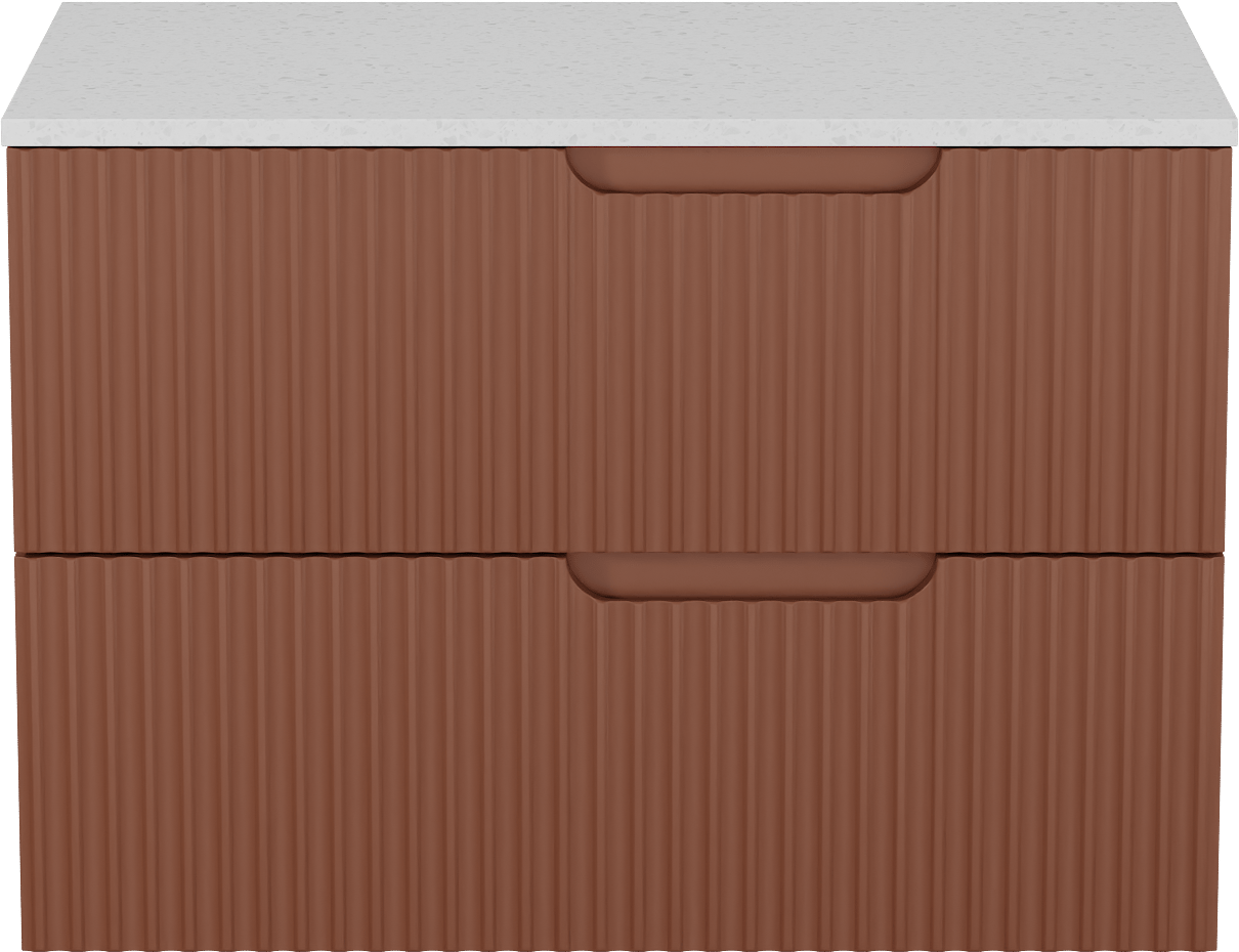 Linie Ribbo meuble salle de bains suspendu 80 x 46 cm cotto avec Lado tablette simple en mélaminé terrazzo blanc, Nervure circulaire symétrique verticale