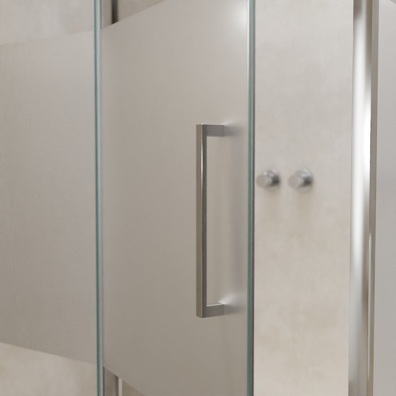 Balmani Senses Design Eckdusche: Drehtür (Links) mit fixierte Seitenwand, 120 x 80 cm, Klarglas mit mattiertem Streifen, Profil Chrom, inklusive Coating