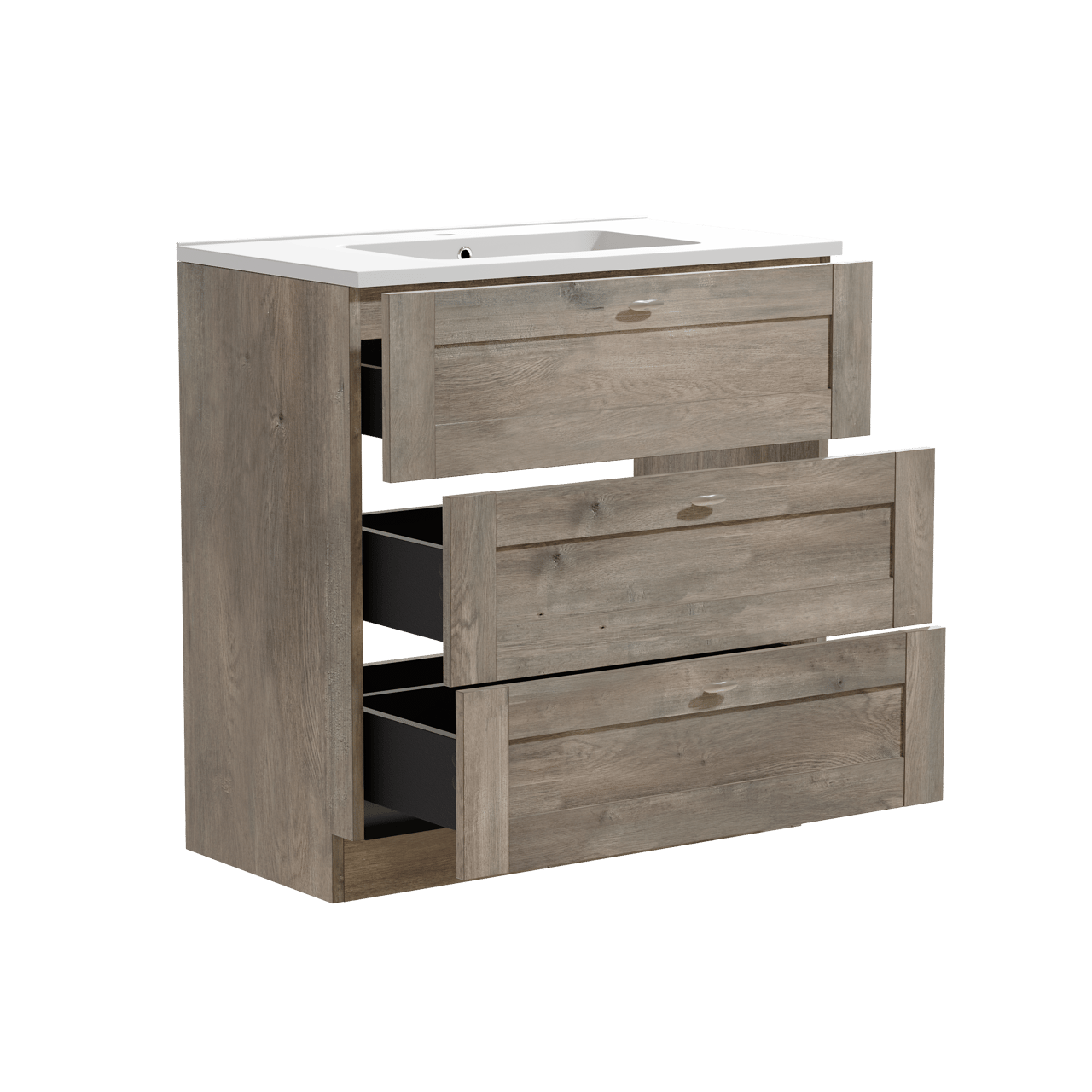 Linie Classo freistehendes Möbelstück Set: 80 x 46 cm, Graue Eiche, mit Vano Einzelwaschtisch, Marmorkomposit Weiß matt