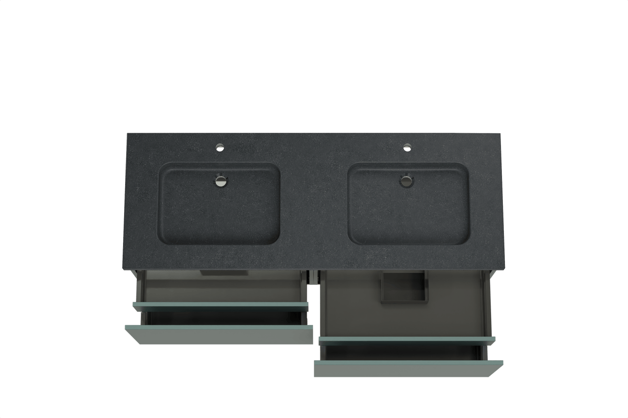 Balmani Sfera meuble salle de bains suspendu 150 x 55 cm forest avec Napoli double vasque en granit noir